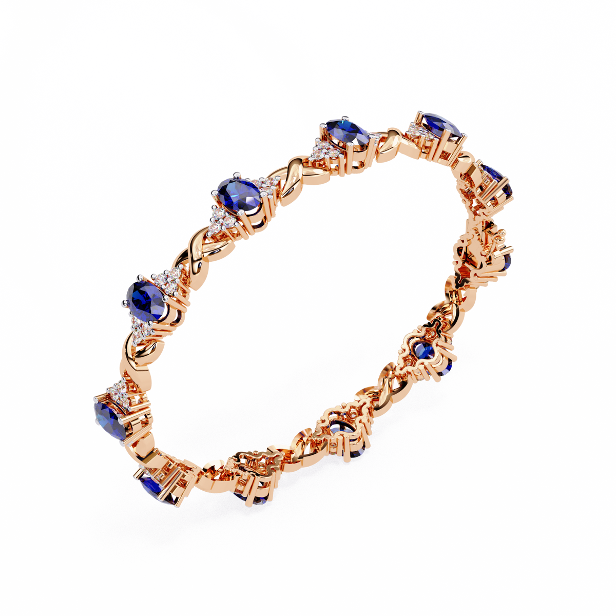 Reverra 14K Oval Sapphire and Diamond Tennis Bracelet, CTTW-5.26
