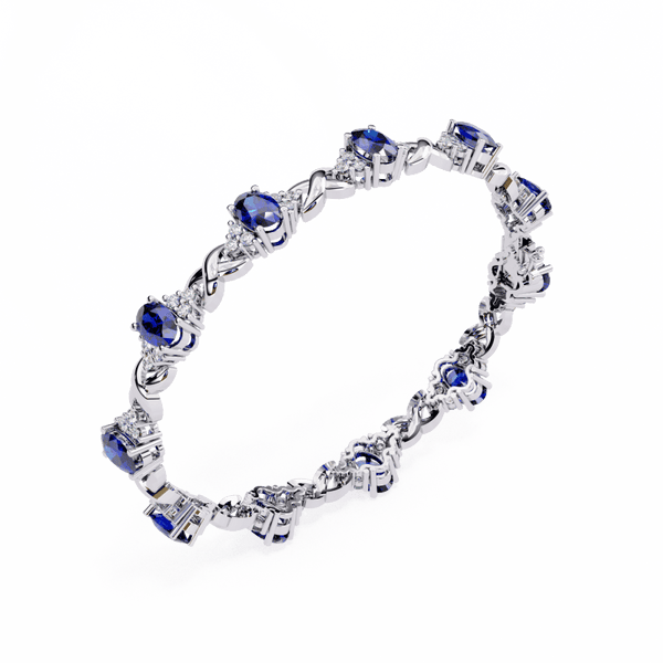 Reverra 14K Gold Round & Oval Lab Grown Diamond Oval Sapphire Tennis Bracelet for Women, CTTW-5.26 - Reverra Jewels Inc.