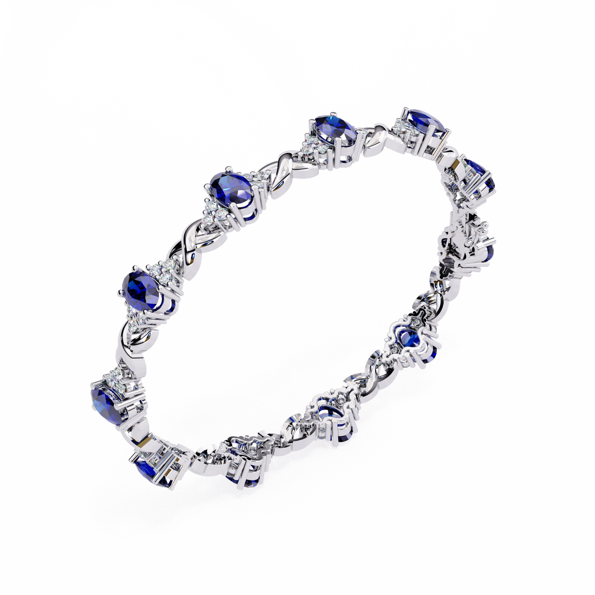 Reverra 14K Oval Sapphire and Diamond Tennis Bracelet, CTTW-5.26