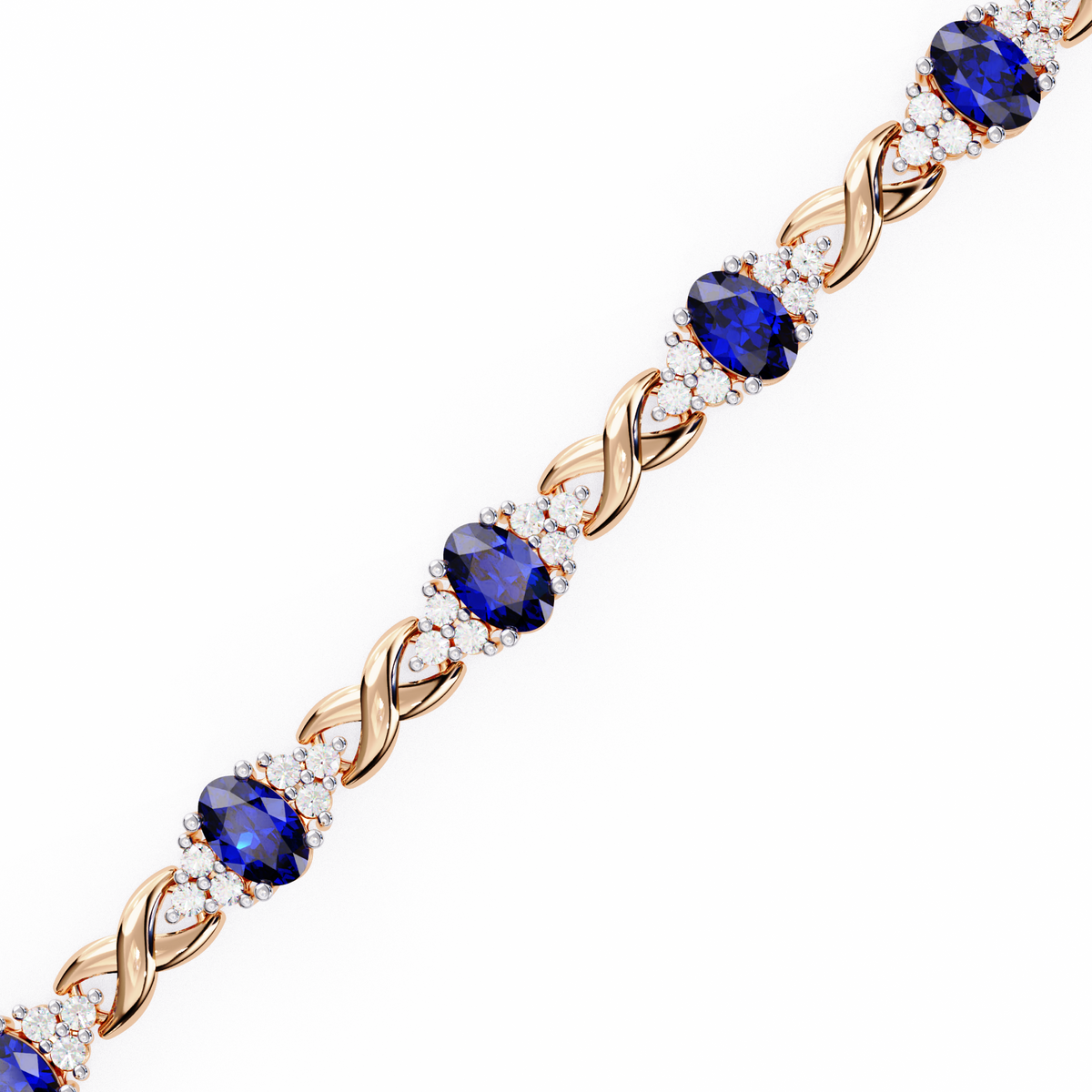 Reverra 14K Oval Sapphire and Diamond Tennis Bracelet, CTTW-5.26