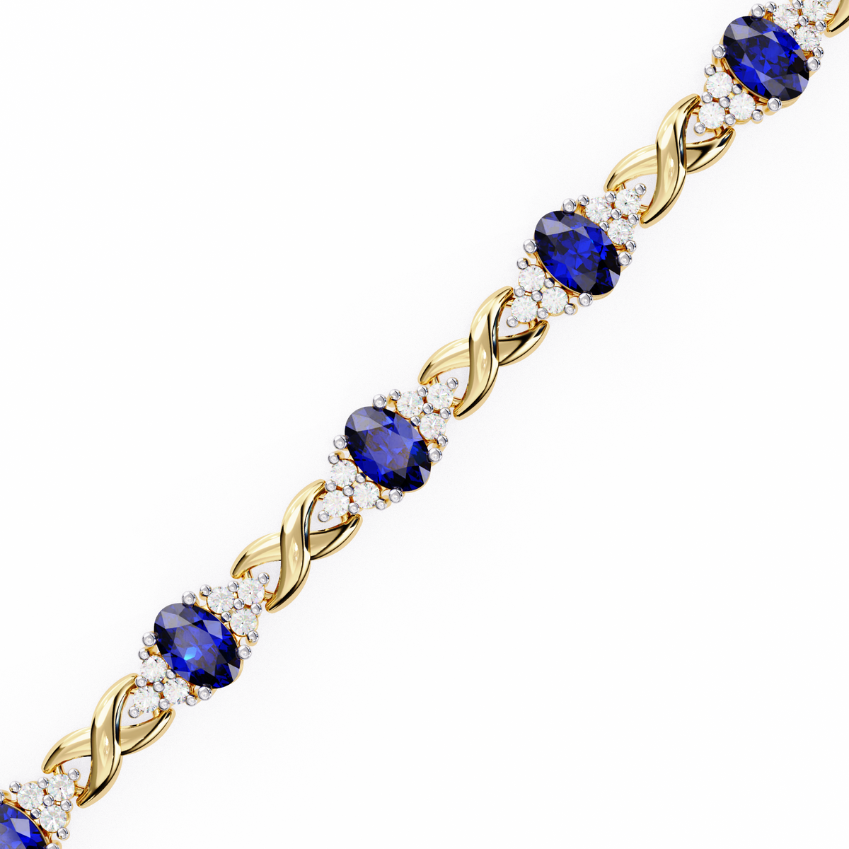 Reverra 14K Oval Sapphire and Diamond Tennis Bracelet, CTTW-5.26