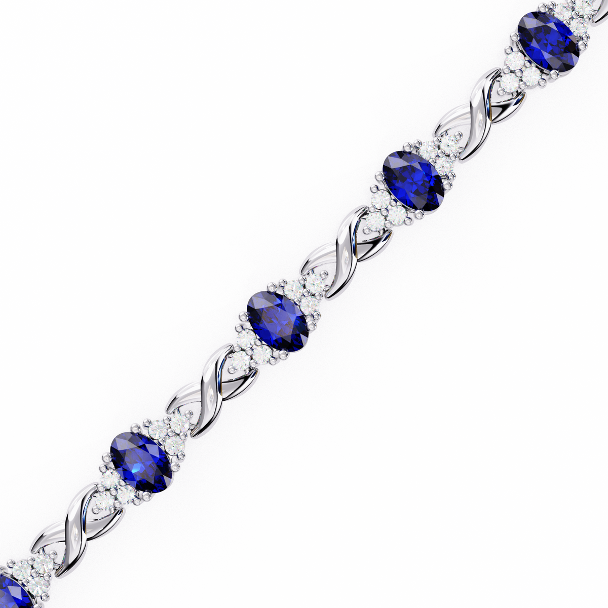 Reverra 14K Oval Sapphire and Diamond Tennis Bracelet, CTTW-5.26