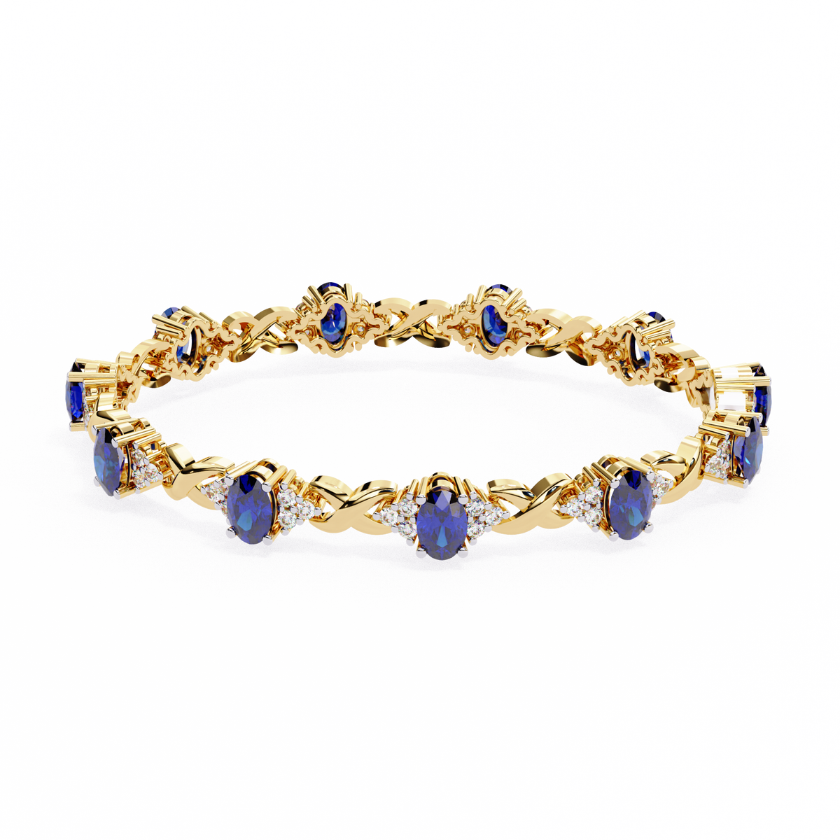 Reverra 14K Oval Sapphire and Diamond Tennis Bracelet, CTTW-5.26