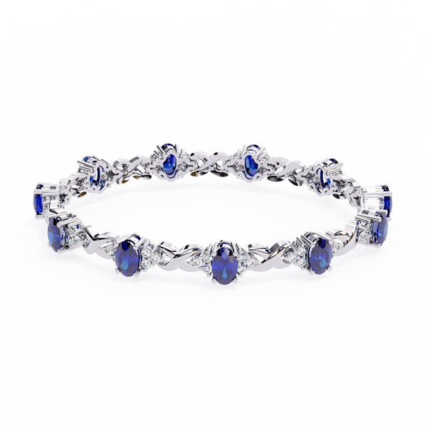 Reverra 14K Gold Round & Oval Lab Grown Diamond Oval Sapphire Tennis Bracelet for Women, CTTW-5.26