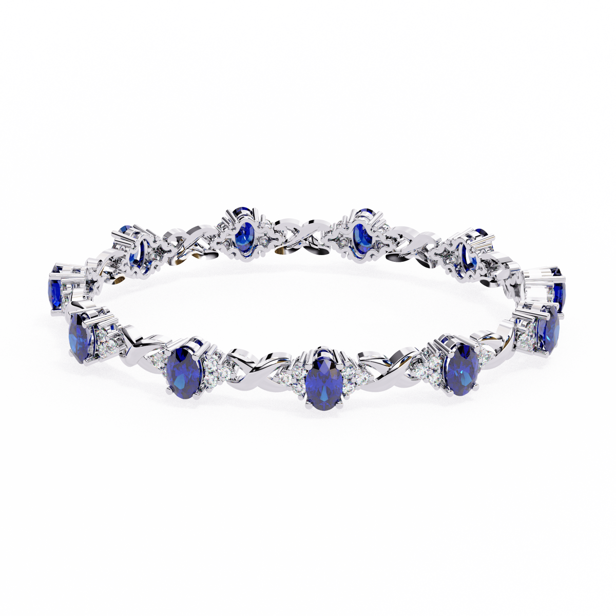 Reverra 14K Oval Sapphire and Diamond Tennis Bracelet, CTTW-5.26