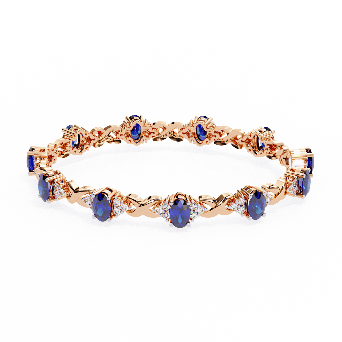 Reverra 14K Oval Sapphire and Diamond Tennis Bracelet, CTTW-5.26