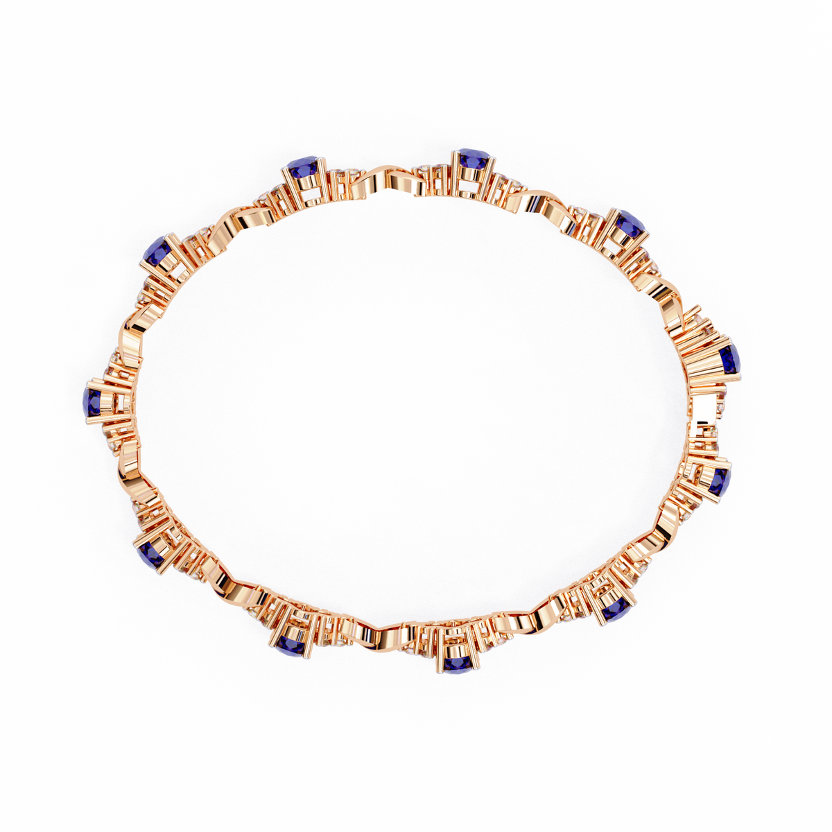 Reverra 14K Oval Sapphire and Diamond Tennis Bracelet, CTTW-5.26