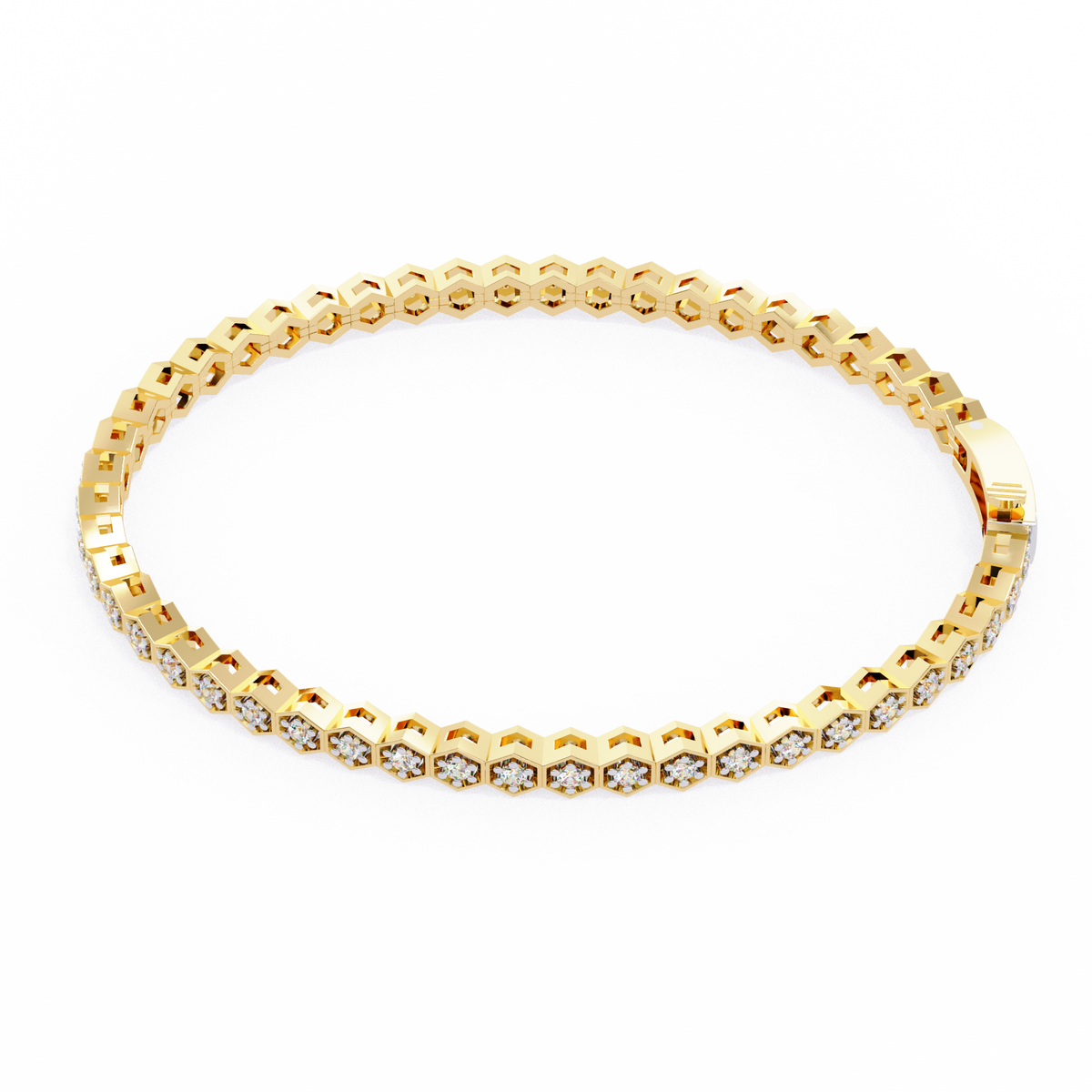 Reverra 14K Gold Round Lab Grown Diamond Hexagon Tennis Bracelet for Women, CTTW-1.05