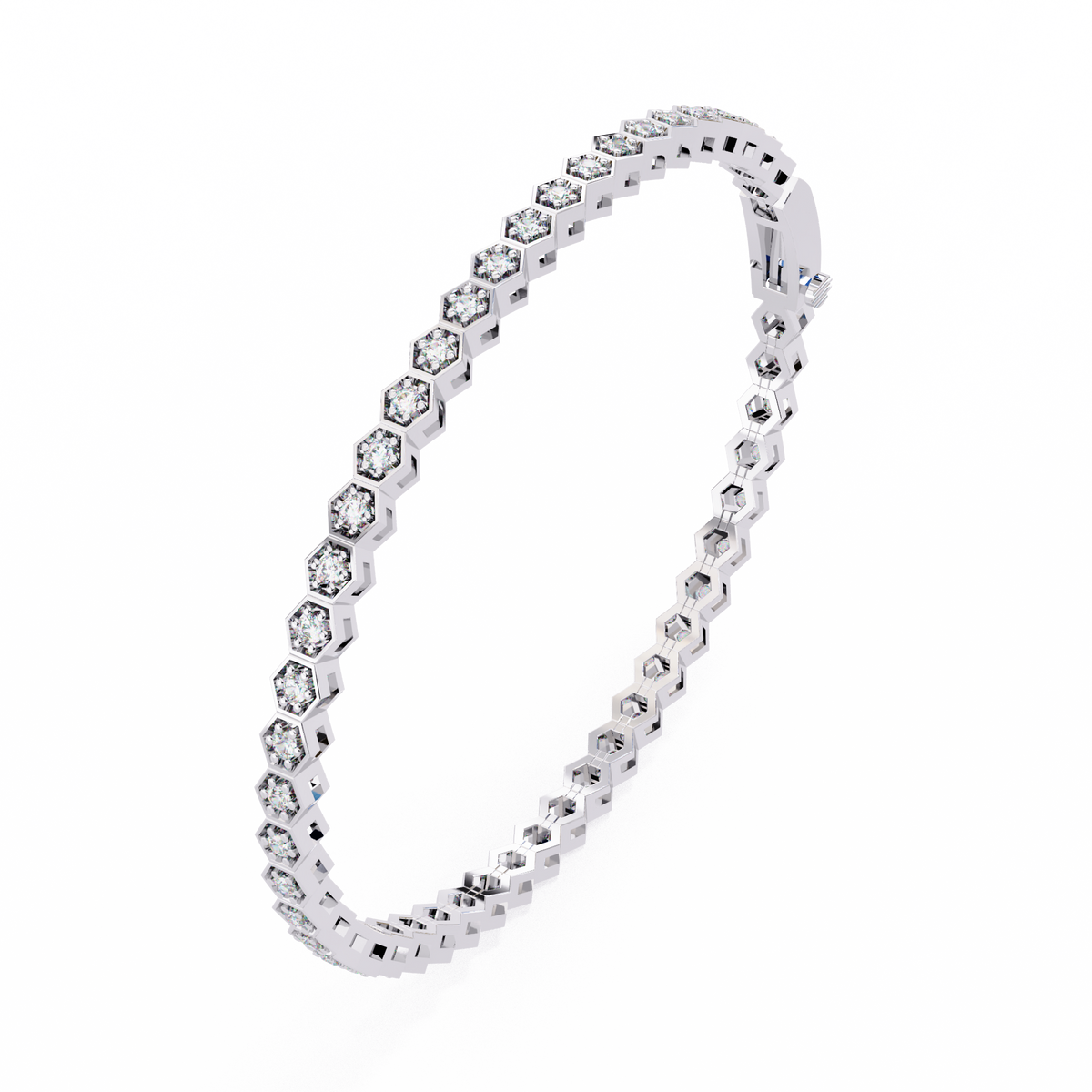 Reverra 14K Gold Round Lab Grown Diamond Hexagon Tennis Bracelet for Women, CTTW-1.05