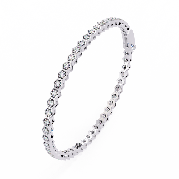 Reverra 14K Gold Round Lab Grown Diamond Hexagon Tennis Bracelet for Women, CTTW-1.05