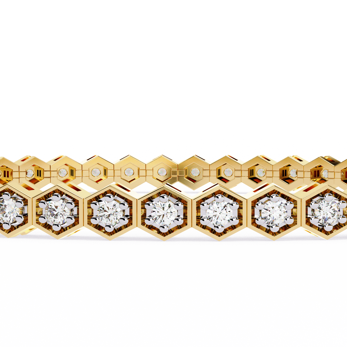 Reverra 14K Gold Round Lab Grown Diamond Hexagon Tennis Bracelet for Women, CTTW-1.05