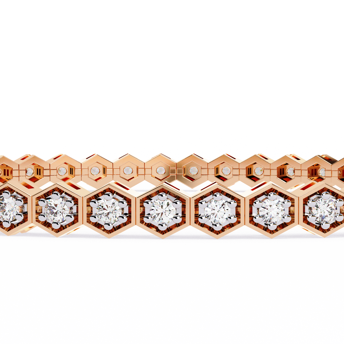 Reverra 14K Gold Round Lab Grown Diamond Hexagon Tennis Bracelet for Women, CTTW-1.05
