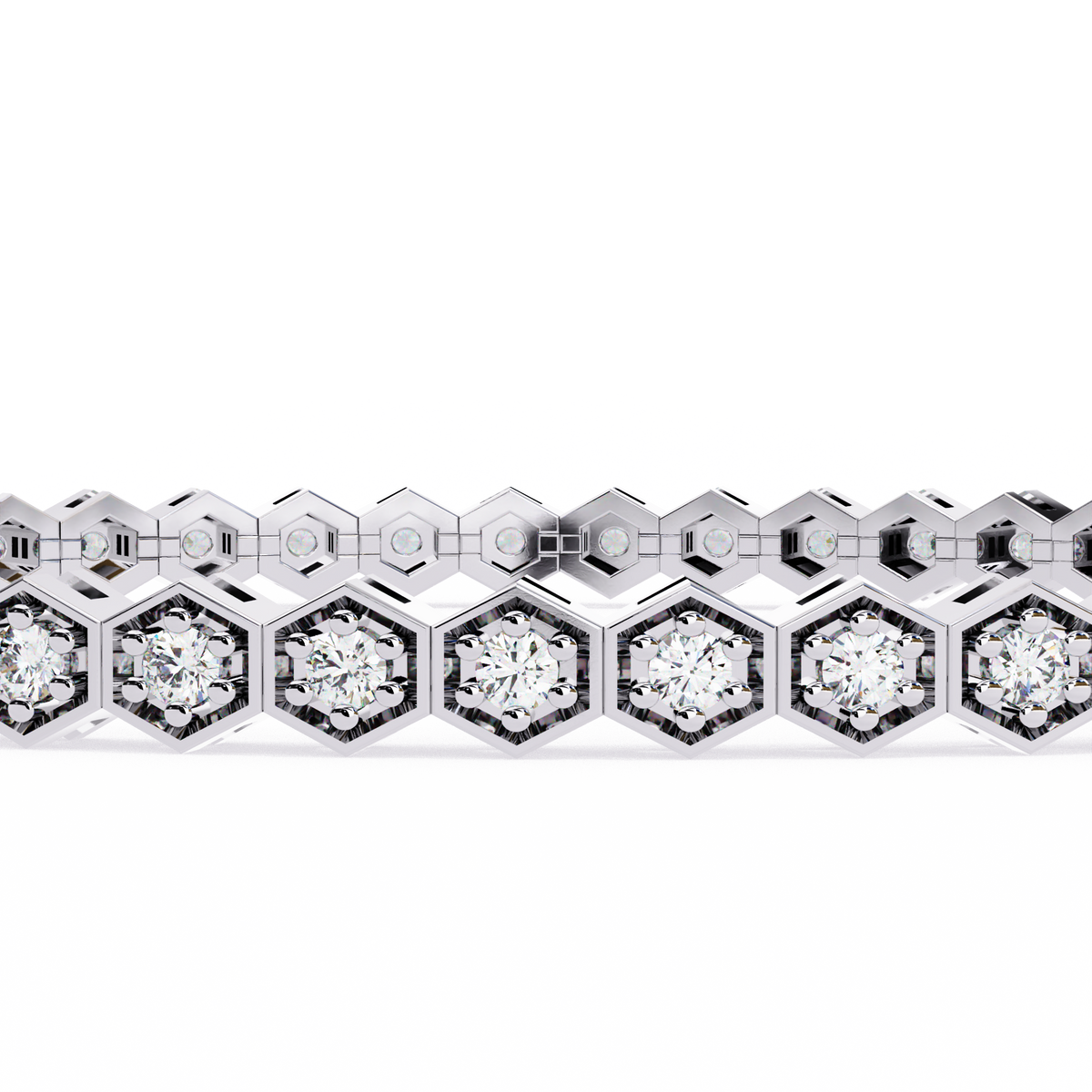 Reverra 14K Gold Round Lab Grown Diamond Hexagon Tennis Bracelet for Women, CTTW-1.05