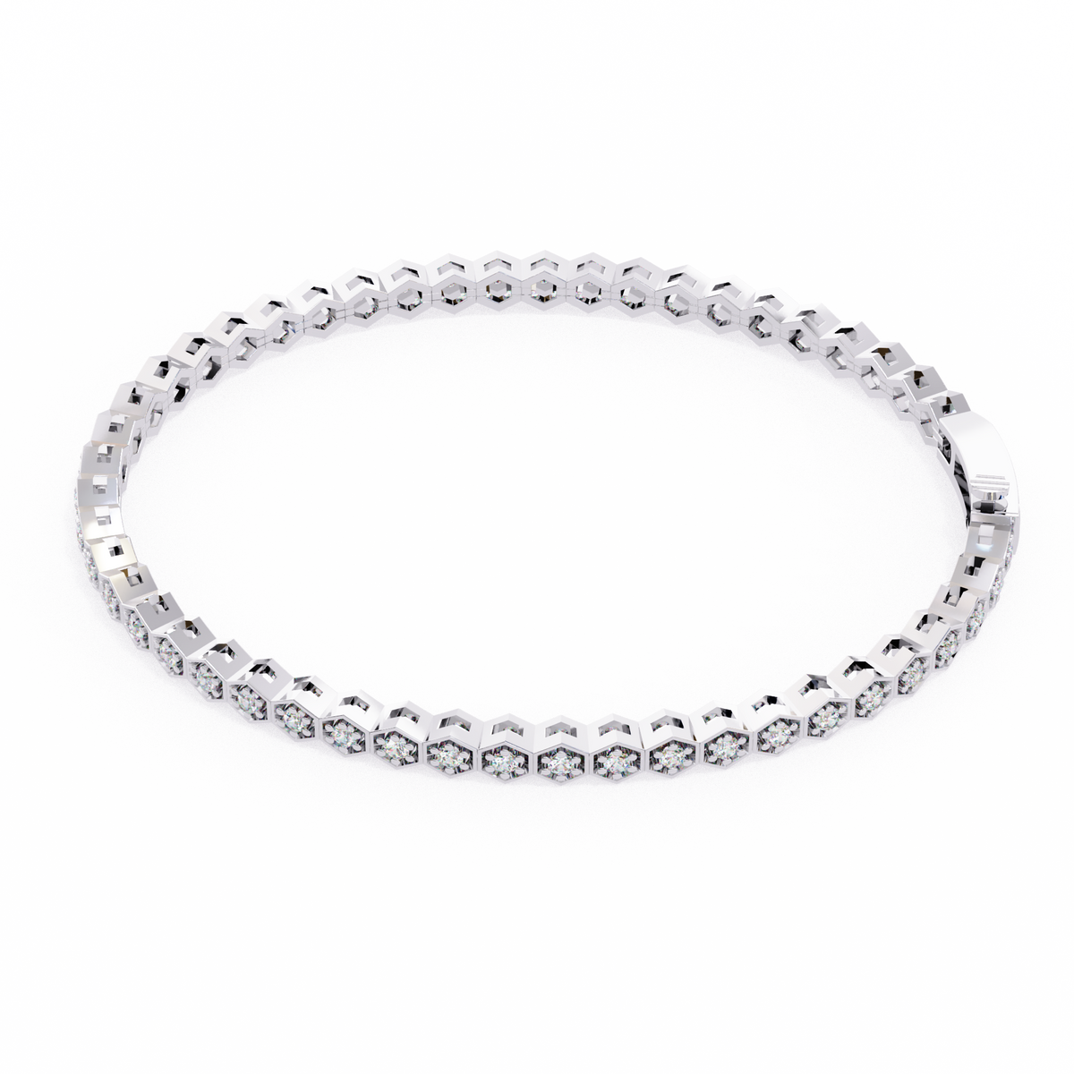 Reverra 14K Gold Round Lab Grown Diamond Hexagon Tennis Bracelet for Women, CTTW-1.05