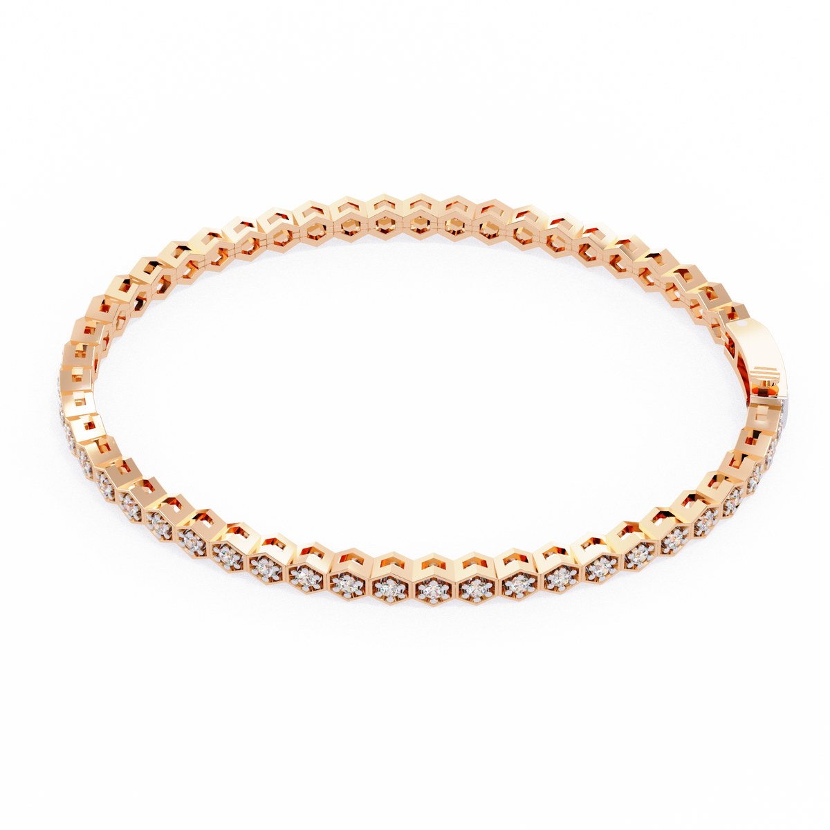 Reverra 14K Gold Round Lab Grown Diamond Hexagon Tennis Bracelet for Women, CTTW-1.05
