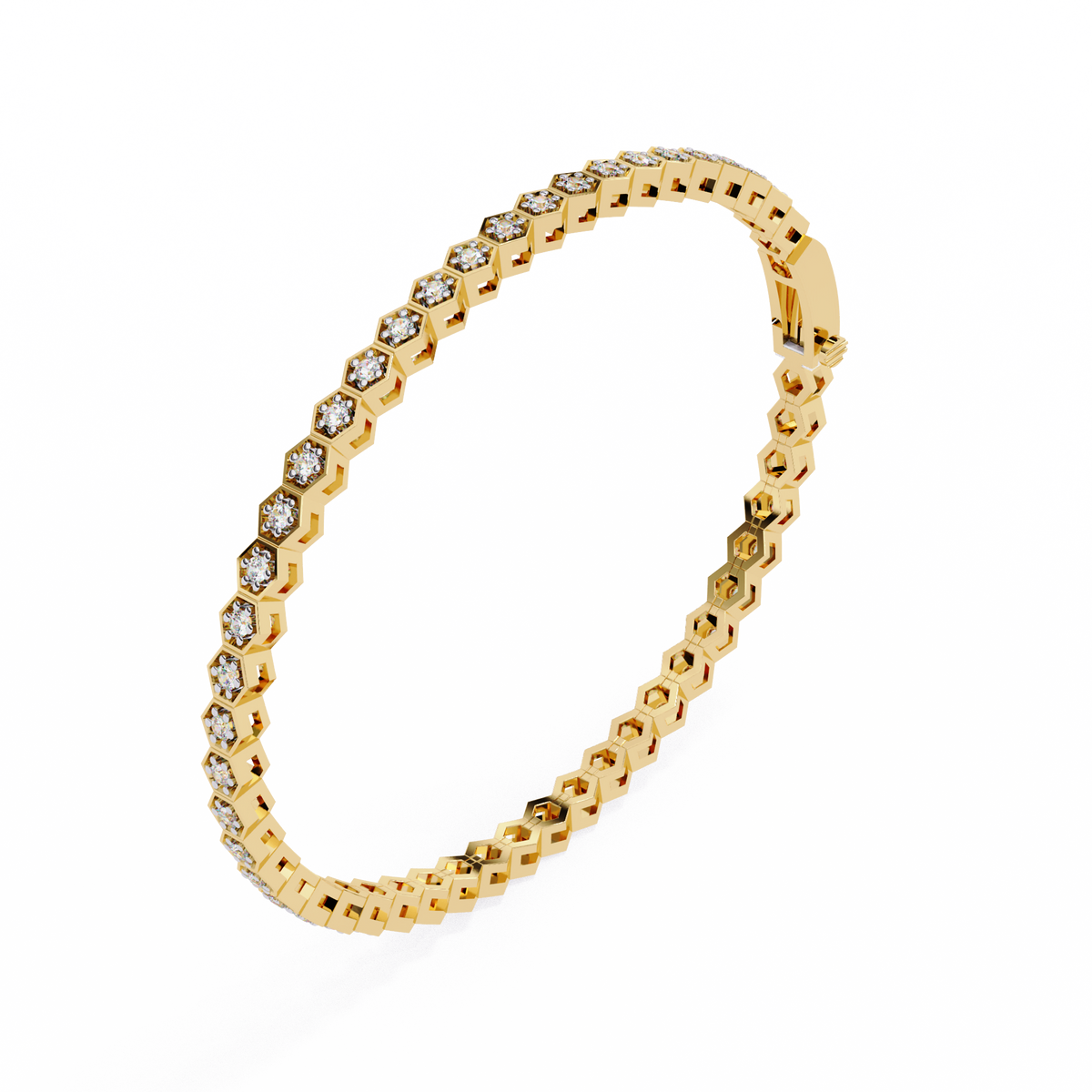Reverra 14K Gold Round Lab Grown Diamond Hexagon Tennis Bracelet for Women, CTTW-1.05