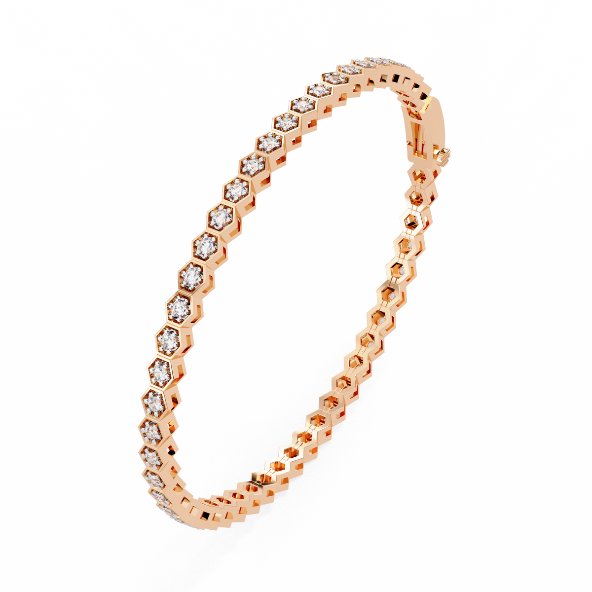 Reverra 14K Gold Round Lab Grown Diamond Hexagon Tennis Bracelet for Women, CTTW-1.05