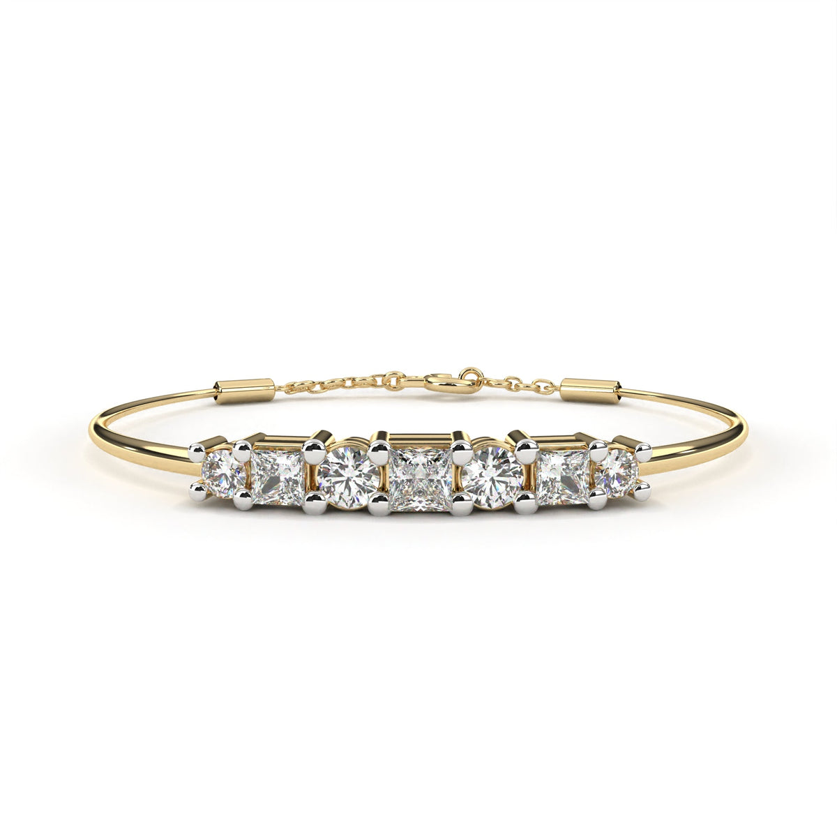Reverra 14K Gold Princess & Round Lab Grown Diamond Flexi Bracelet for Women, CTTW-0.36
