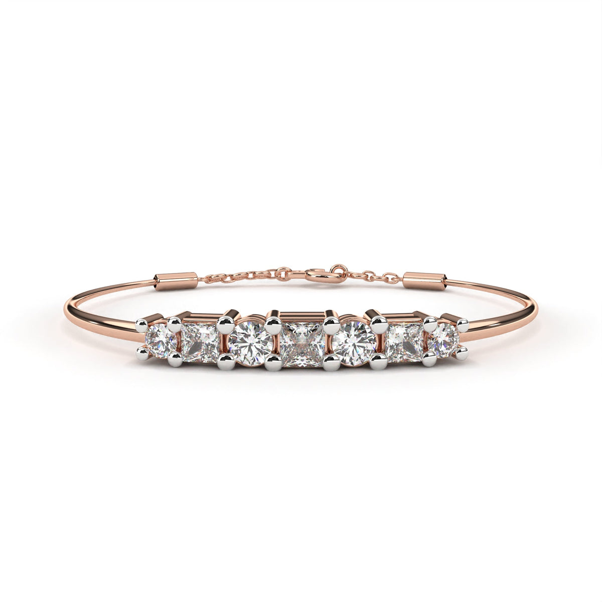 Reverra 14K Gold Princess & Round Lab Grown Diamond Flexi Bracelet for Women, CTTW-0.36