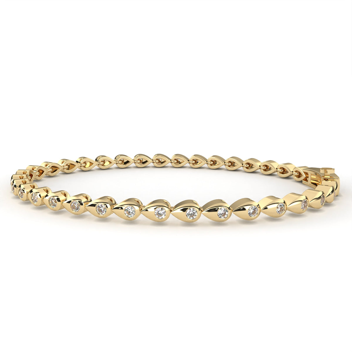 Reverra 14K Gold Round Lab Grown Diamond Teardrop Bezel Tennis Bracelet for Women, CTTW-1.02