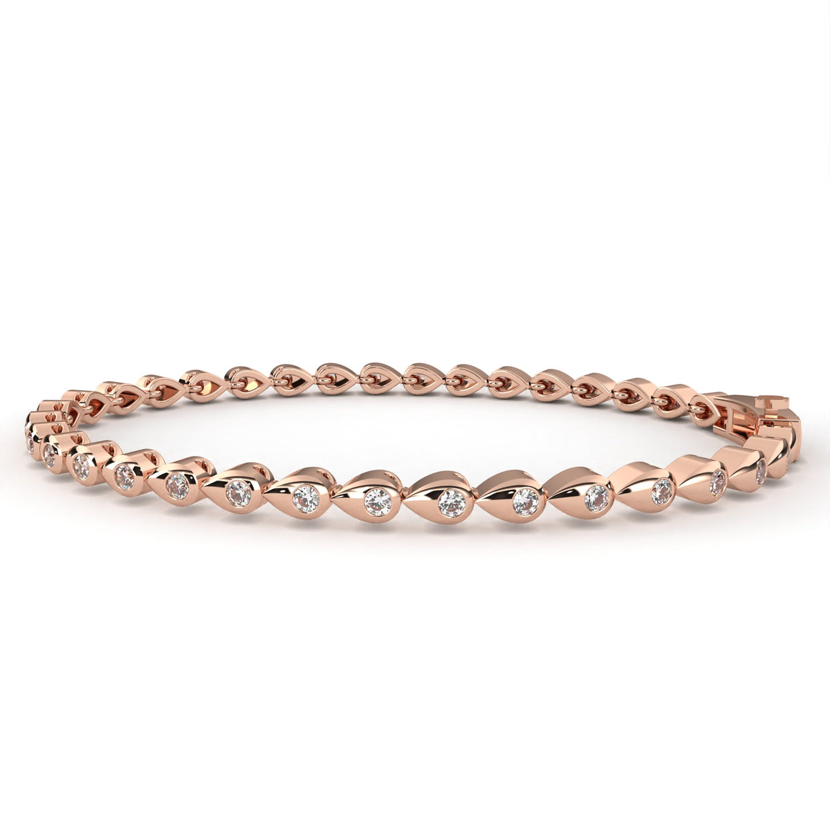 Reverra 14K Gold Round Lab Grown Diamond Teardrop Bezel Tennis Bracelet for Women, CTTW-1.02