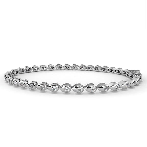 Reverra 14K Gold Round Lab Grown Diamond Teardrop Bezel Tennis Bracelet for Women, CTTW-1.02