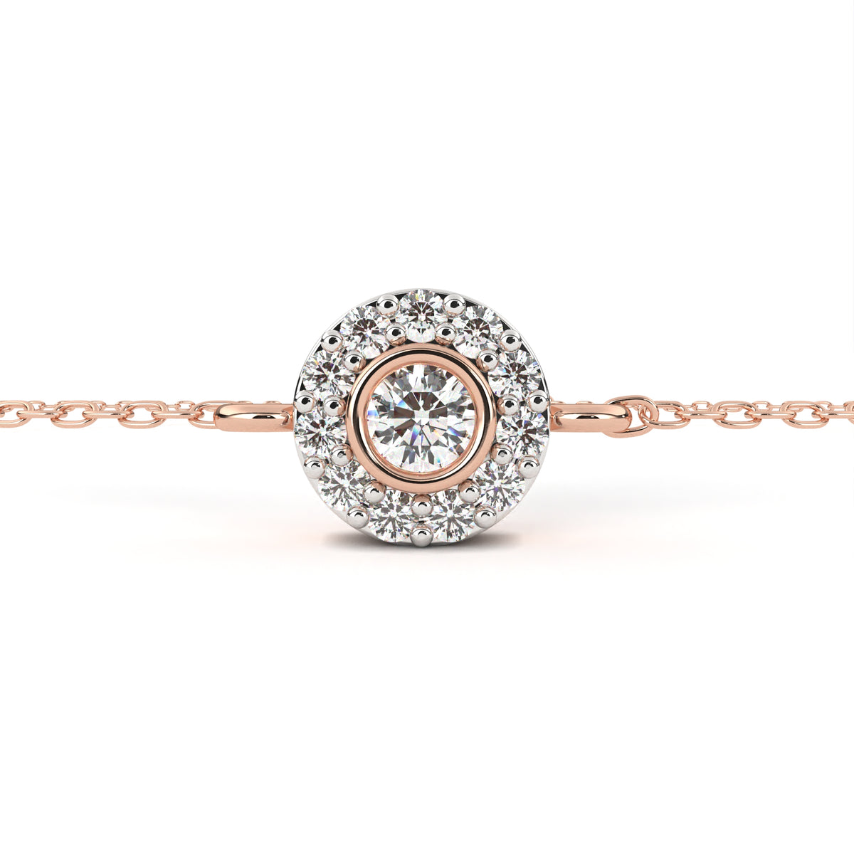 Reverra 14K Diamond Halo Round Center Bracelet, CTTW-0.24