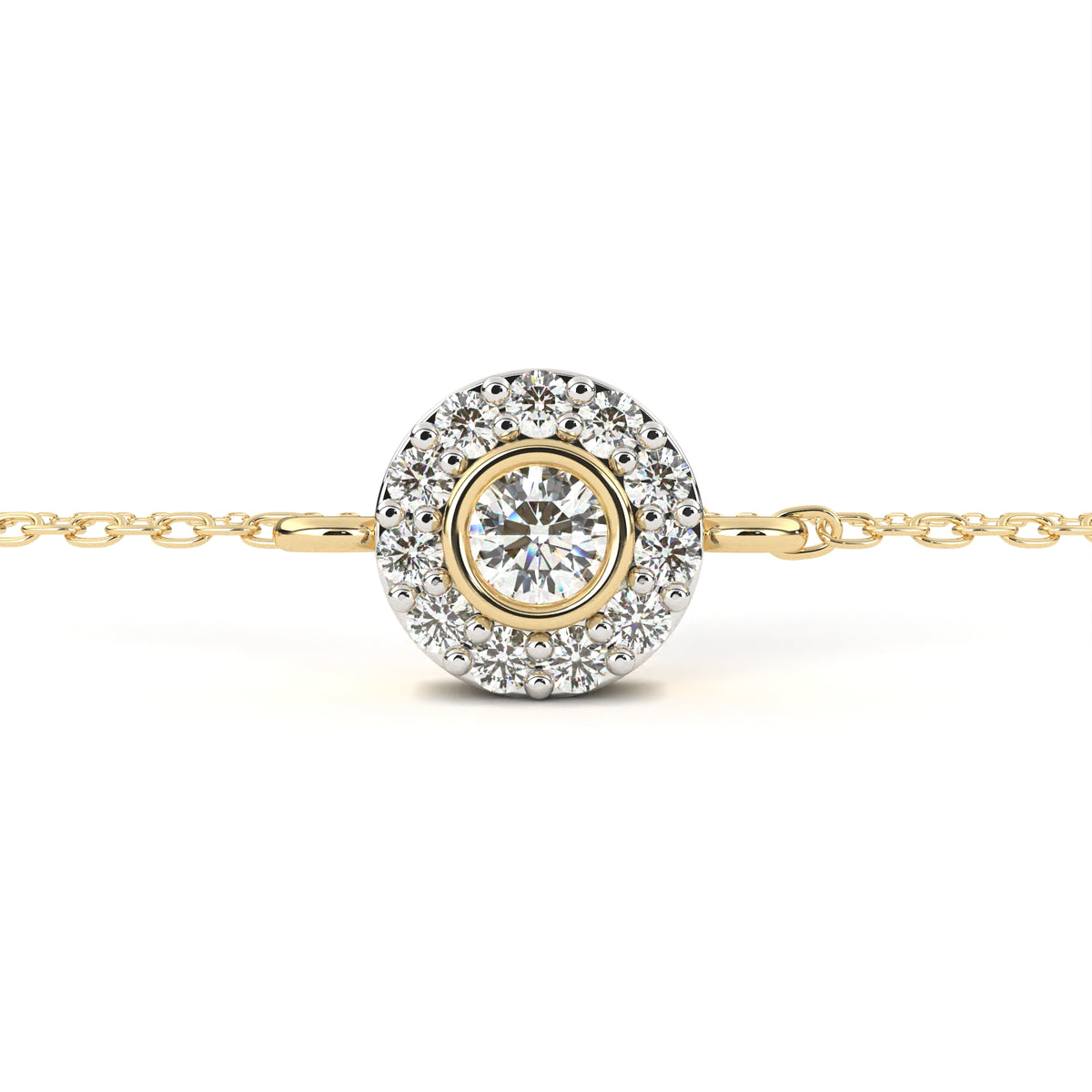 Reverra 14K Diamond Halo Round Center Bracelet, CTTW-0.24