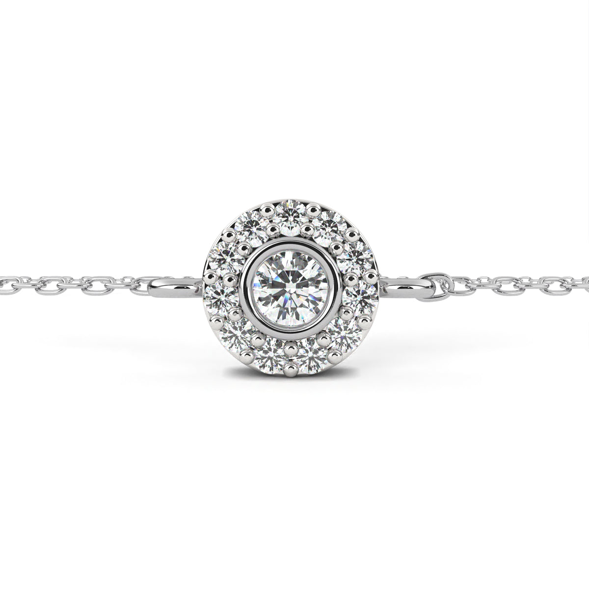 Reverra 14K Diamond Halo Round Center Bracelet, CTTW-0.24