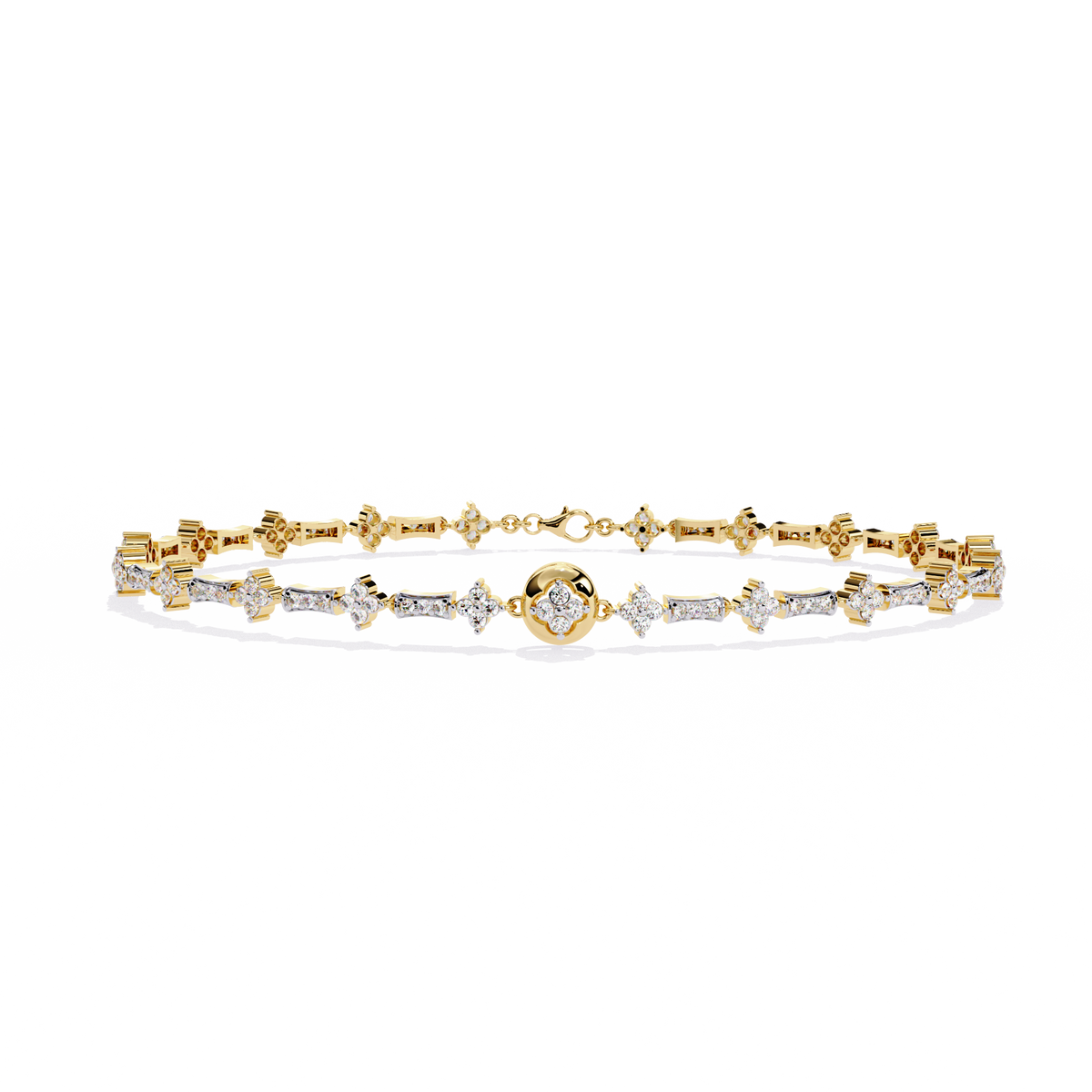 Reverra 14K Gold Round Lab Grown Diamond Baguette Flexi Bracelet for Women, CTTW-0.82