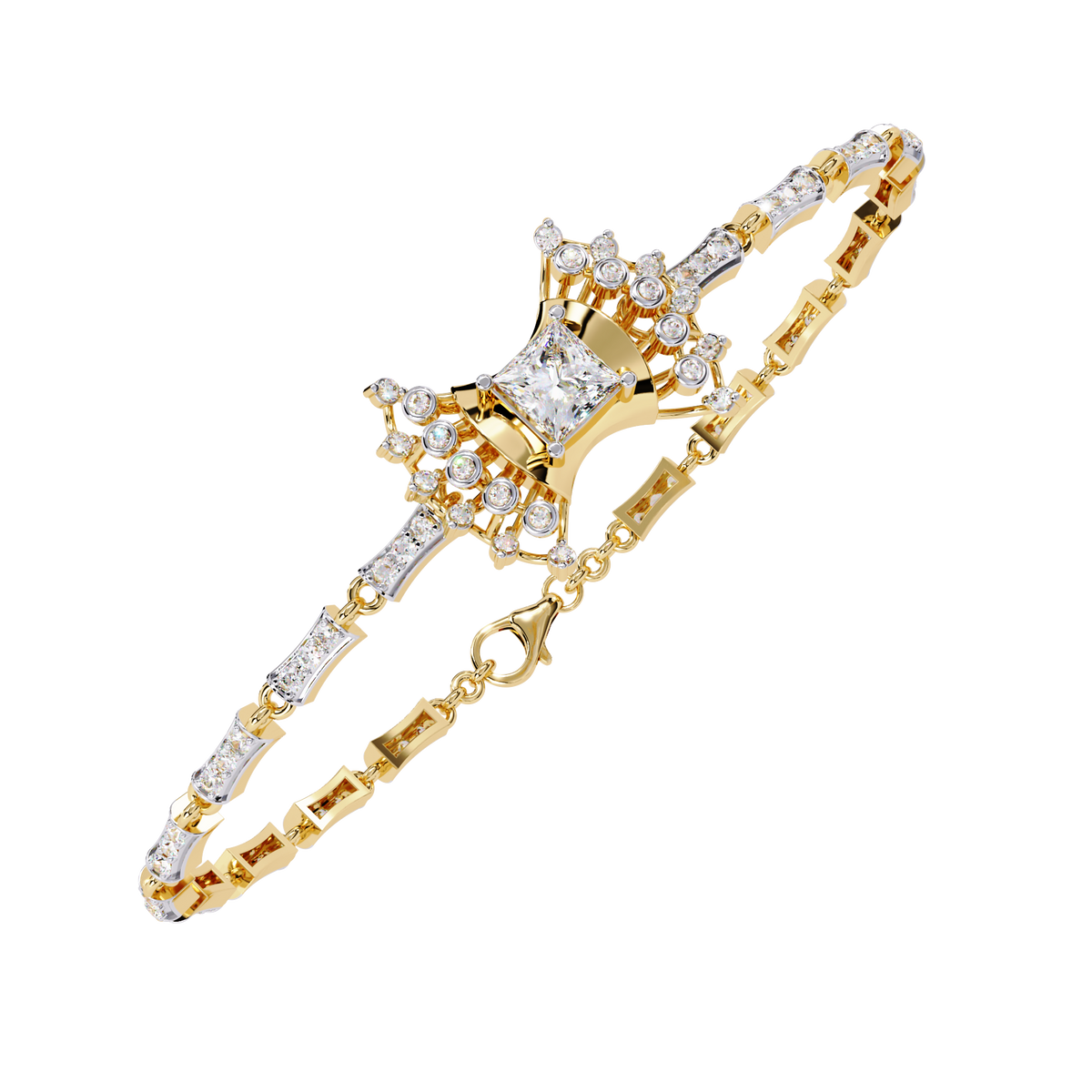 Reverra 14K Gold Princess Lab Grown Diamond Flexi Bracelet for Women, CTTW-1.65