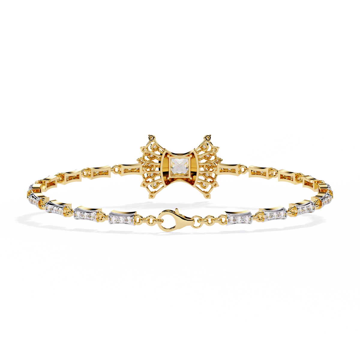 Reverra 14K Gold Princess Lab Grown Diamond Flexi Bracelet for Women, CTTW-1.65