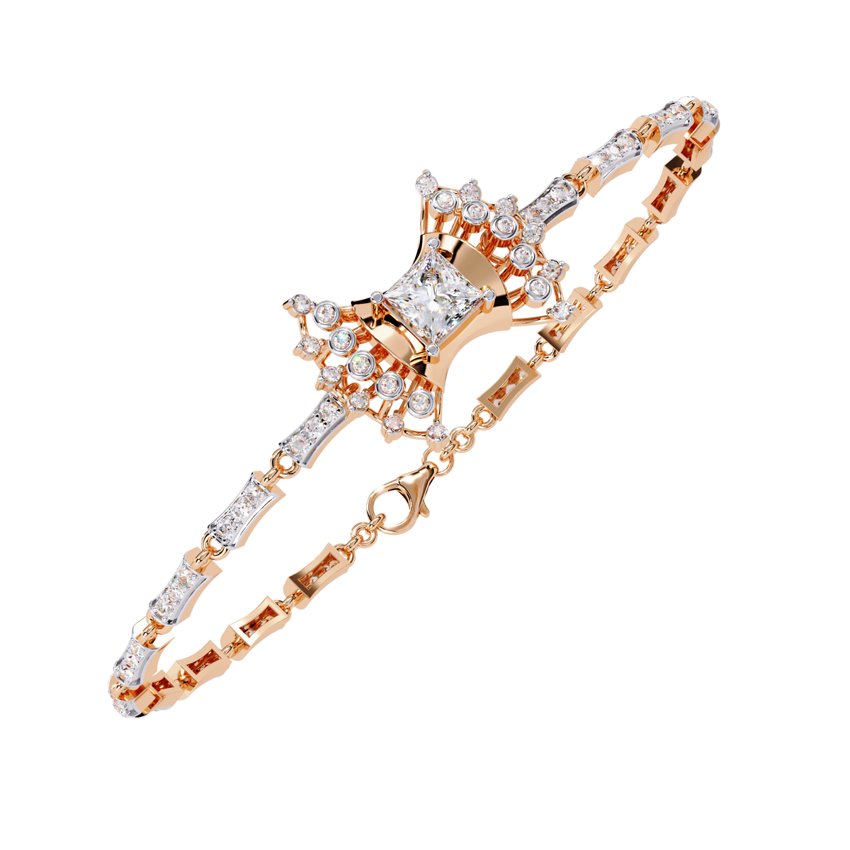 Reverra 14K Gold Princess Lab Grown Diamond Flexi Bracelet for Women, CTTW-1.65