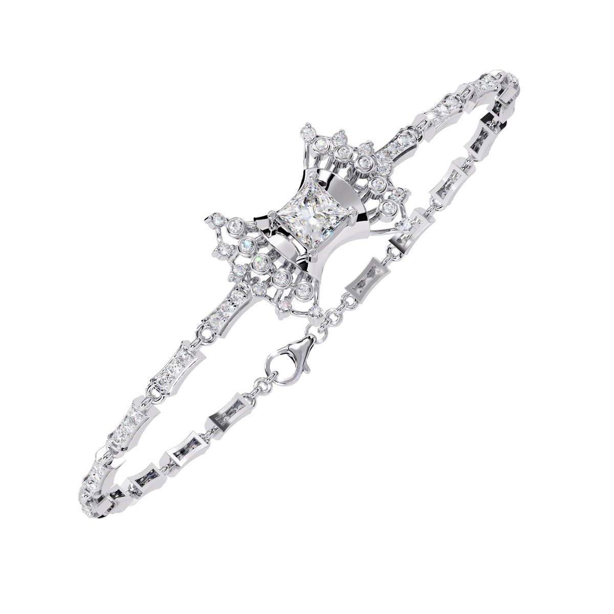 Reverra 14K Gold Princess Lab Grown Diamond Flexi Bracelet for Women, CTTW-1.65