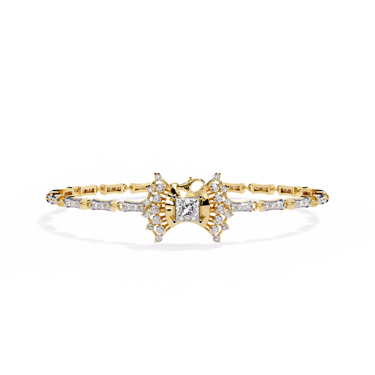 Reverra 14K Gold Princess Lab Grown Diamond Flexi Bracelet for Women, CTTW-1.65