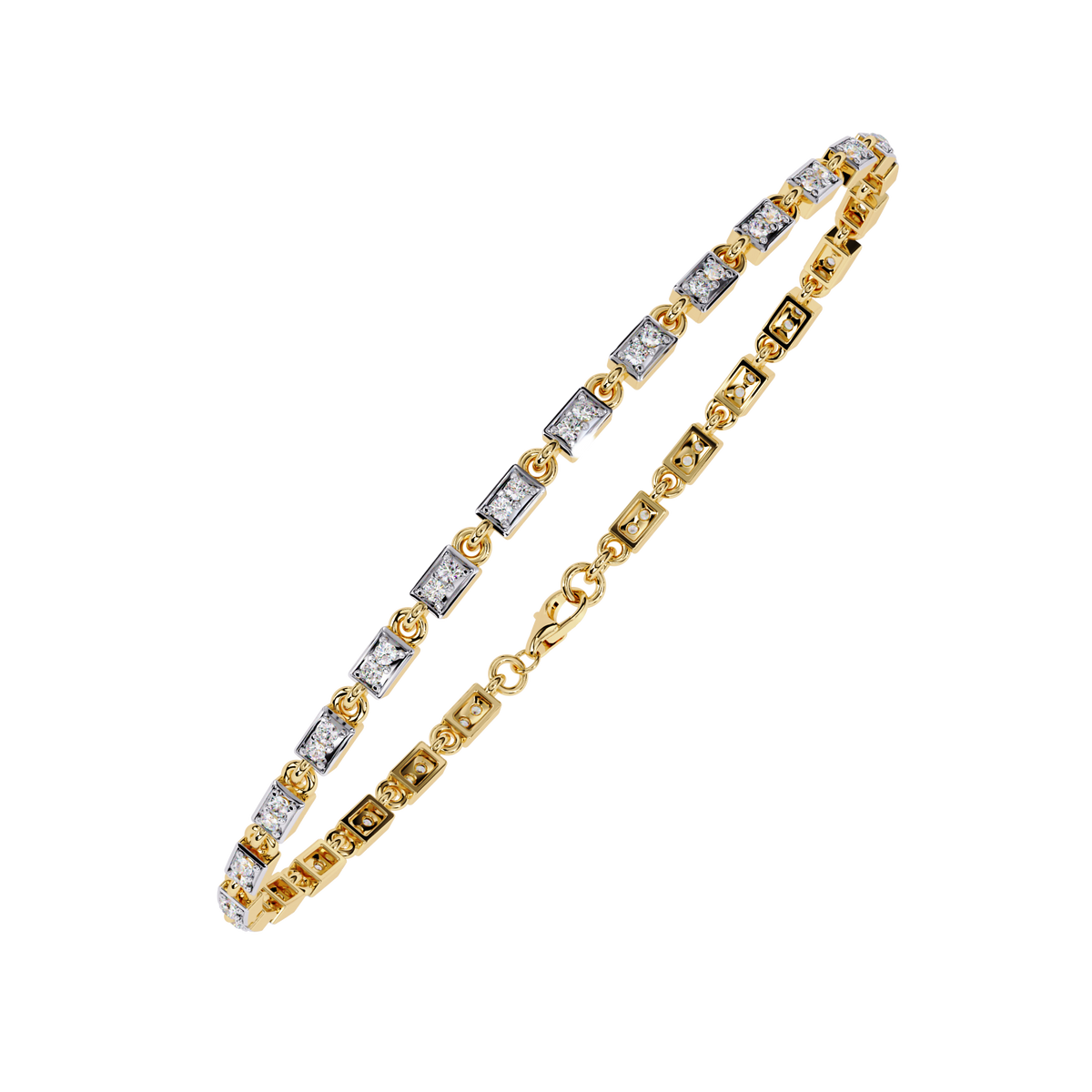 Reverra 14K Gold Round Lab Grown Diamond Geometric Tennis Bracelet for Women, CTTW-0.45