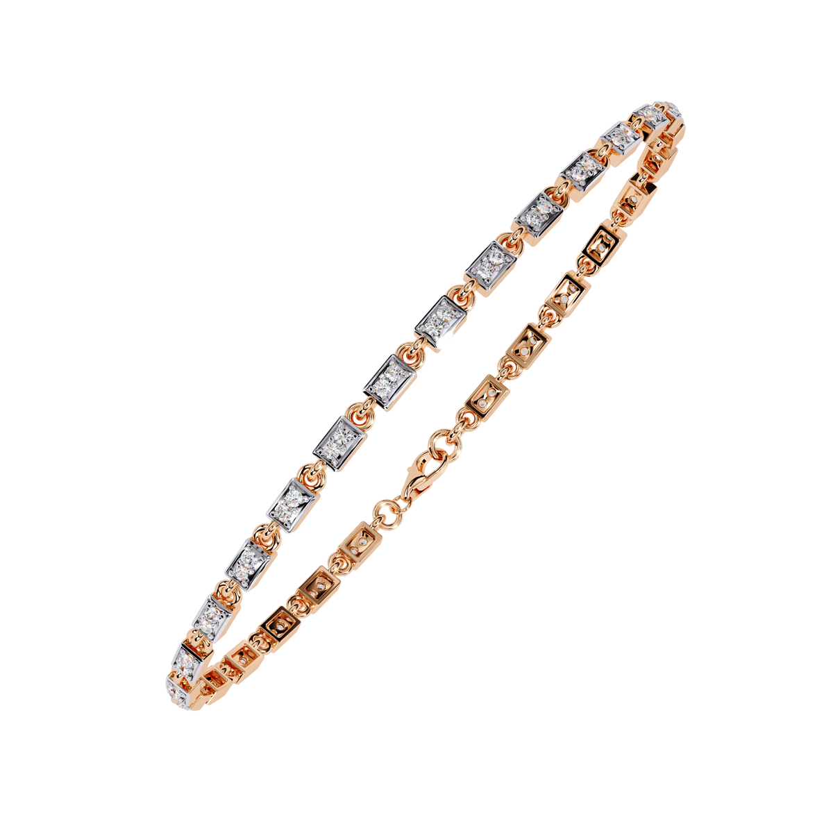 Reverra 14K Gold Round Lab Grown Diamond Geometric Tennis Bracelet for Women, CTTW-0.45