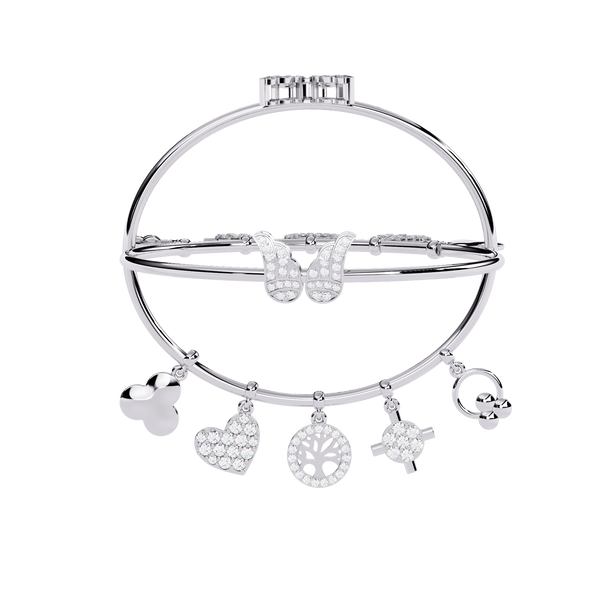 Reverra 14K Gold Round Lab Grown Diamond Charm Fashion Bracelet for Women, CTTW-0.93