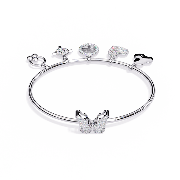 Reverra 14K Gold Round Lab Grown Diamond Charm Fashion Bracelet for Women, CTTW-0.93