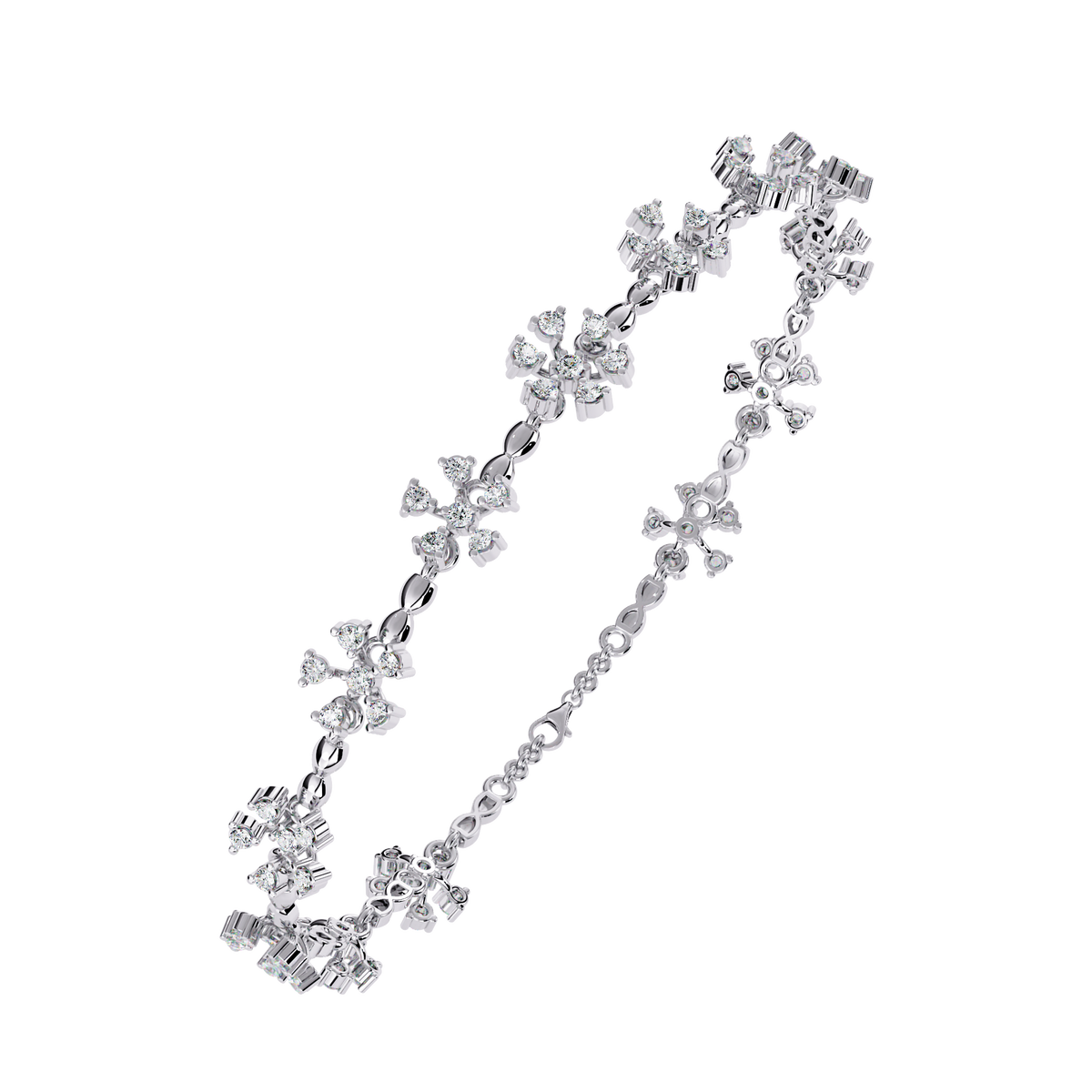 Reverra 14K Floral Cluster Diamond Fashion Bracelet, CTTW-0.91