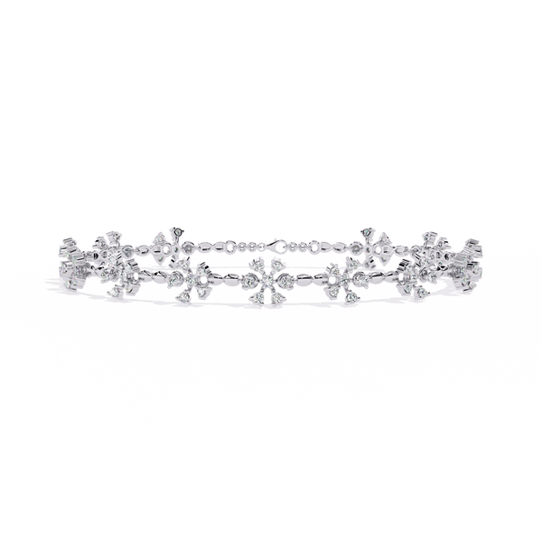 Reverra 14K Gold Round Lab Grown Diamond Floral Cluster Fashion Bracelet for Women, CTTW-0.91