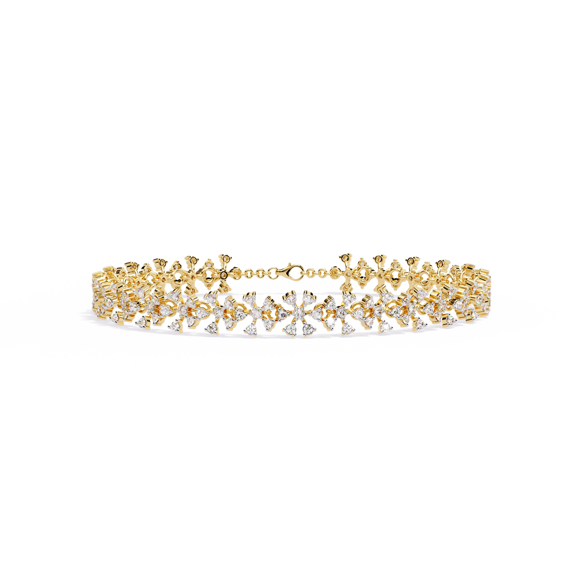 Reverra 14K Gold Round Lab Grown Diamond Blossom Cluster Tennis Bracelet for Women, CTTW-1.59