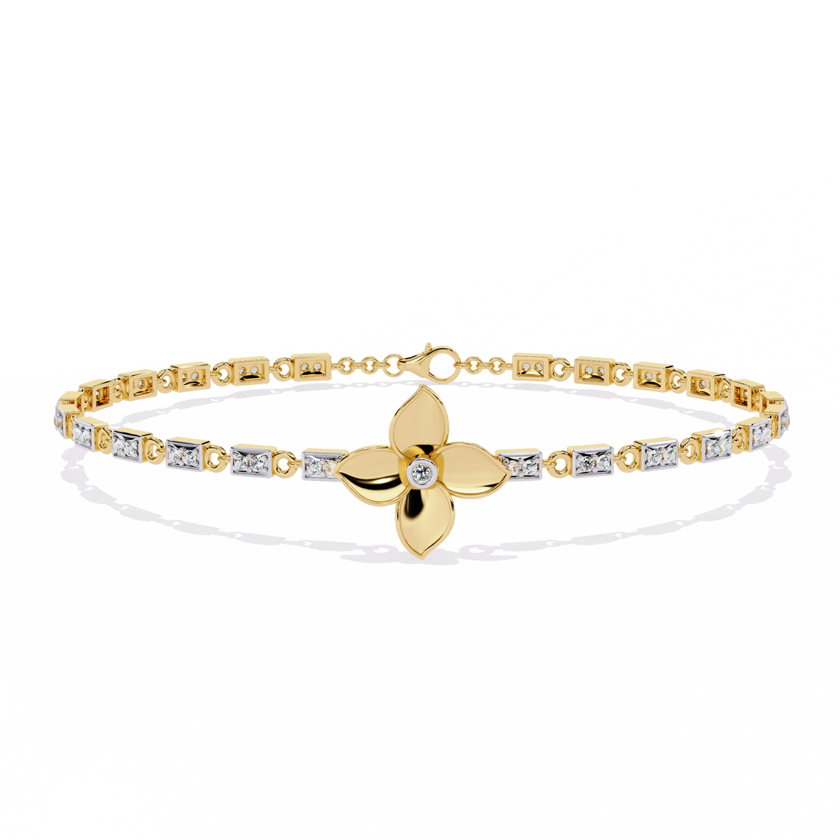 Reverra 14K Floral Center Diamond Tennis Bracelet, CTTW-0.41