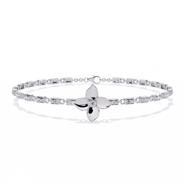 Reverra 14K Gold Round Lab Grown Diamond Floral Center Tennis Bracelet for Women, CTTW-0.41