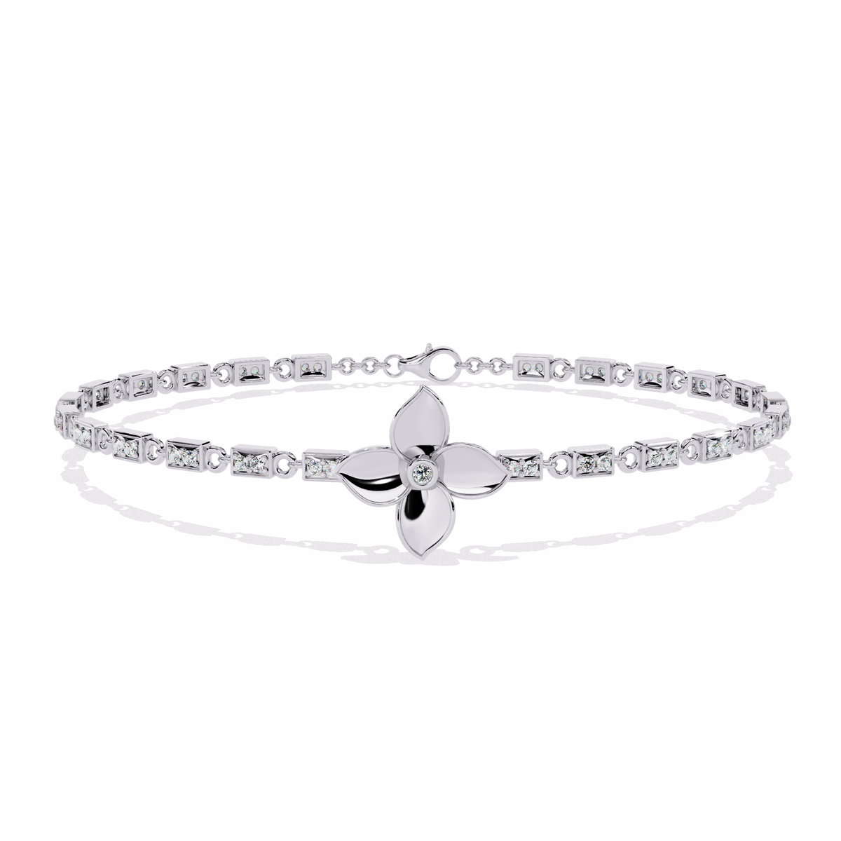 Reverra 14K Floral Center Diamond Tennis Bracelet, CTTW-0.41