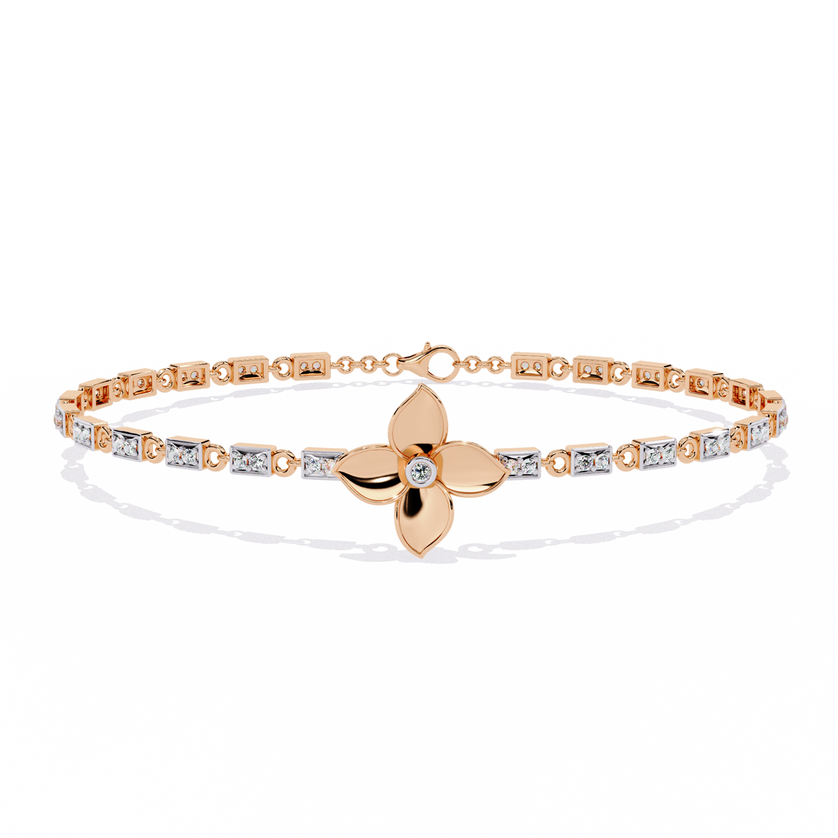 Reverra 14K Floral Center Diamond Tennis Bracelet, CTTW-0.41