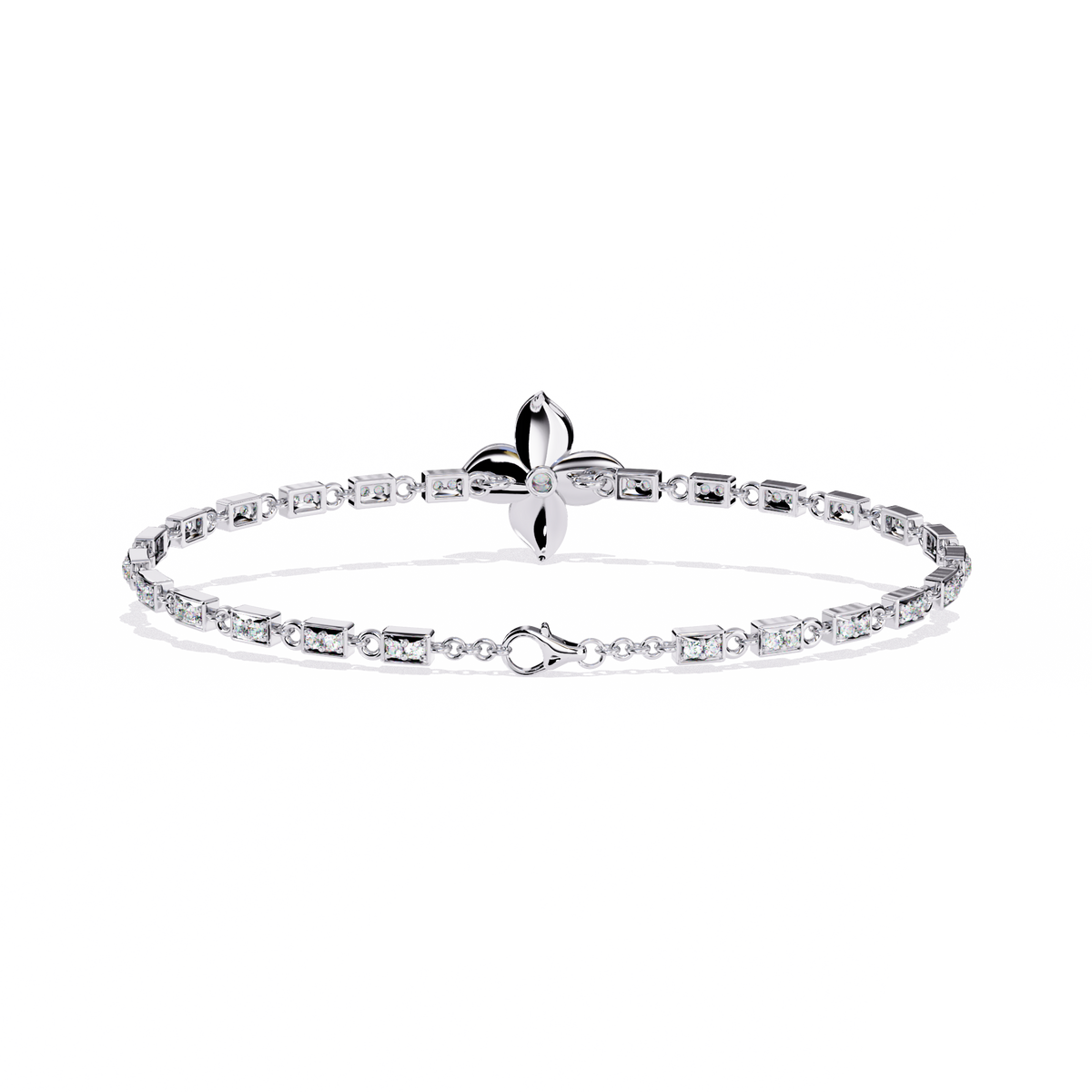 Reverra 14K Floral Center Diamond Tennis Bracelet, CTTW-0.41