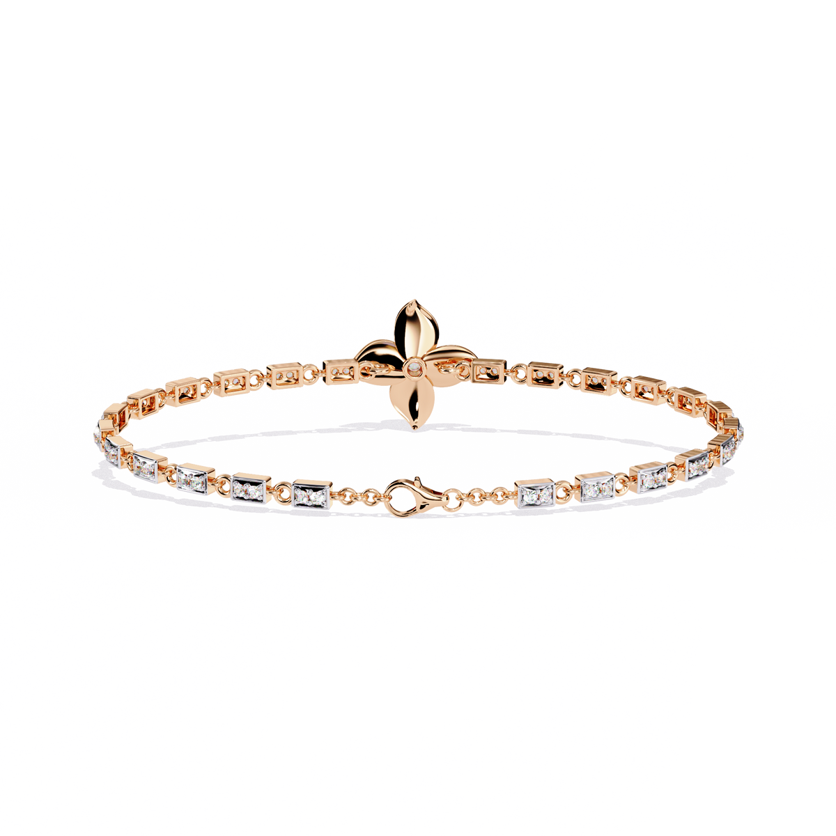 Reverra 14K Floral Center Diamond Tennis Bracelet, CTTW-0.41