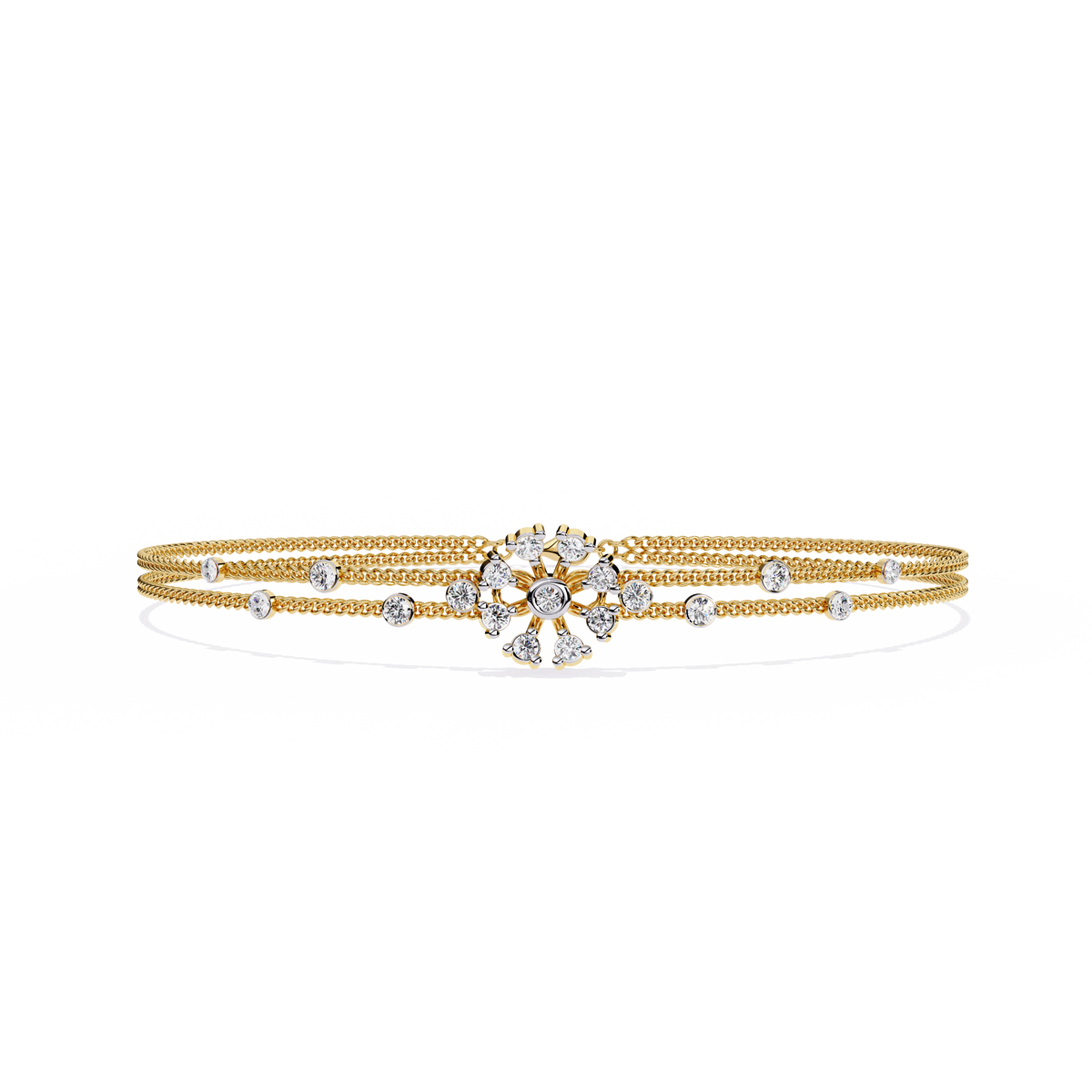 Reverra 14K Floral Charm Diamond Fashion Bracelet, CTTW-0.46