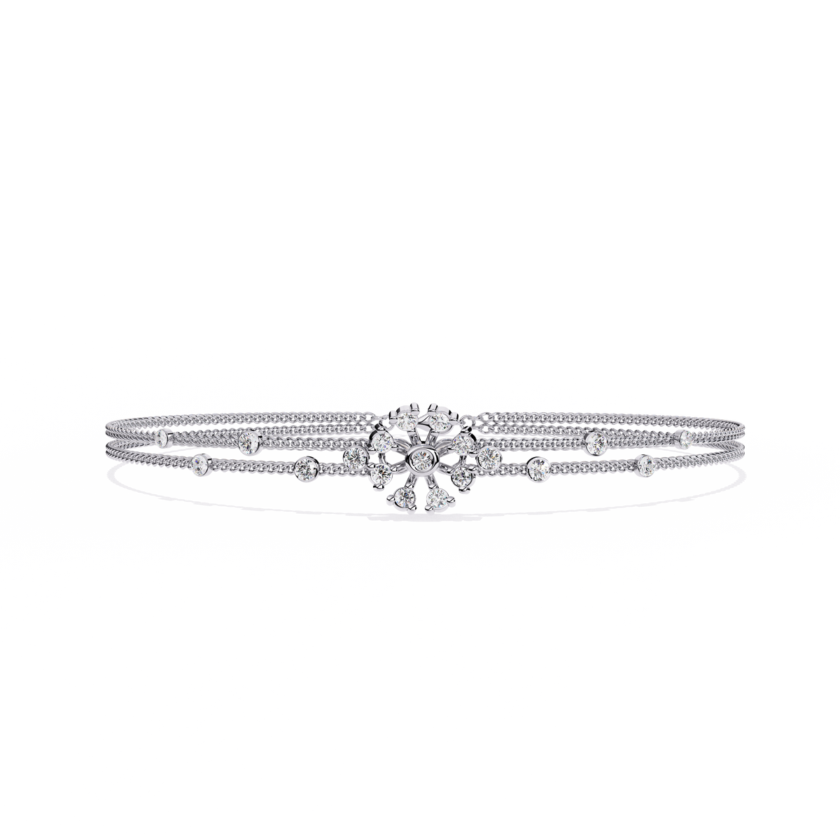 Reverra 14K Gold Round Lab Grown Diamond Floral Charm Fashion Bracelet for Women, CTTW-0.46